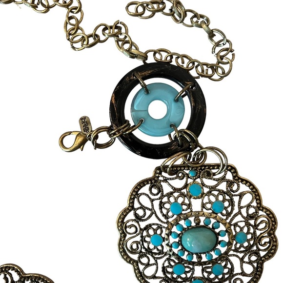 Treska Boho Antique Gold & Turquoise Colored Statement Belt - Picture 3 of 6